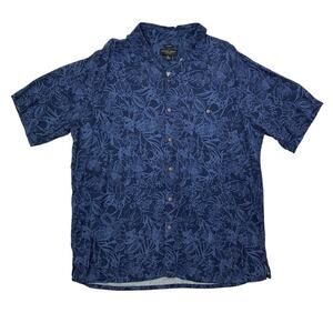 Pronto Uomo Shirt Men XL Extra Large Navy Blue Rayon Classic Fit Floral Hawaiian